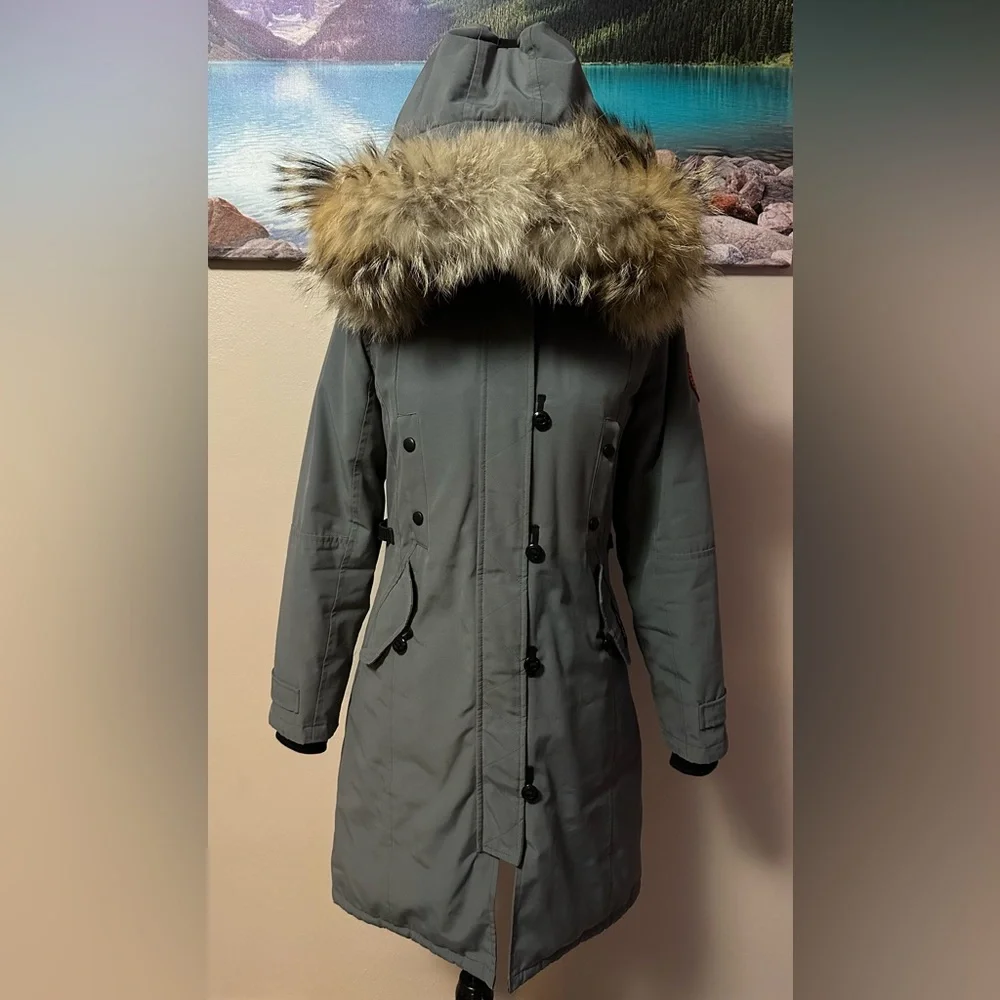 Women's Gray Parka with Fur Trim - Picture 9 of 16